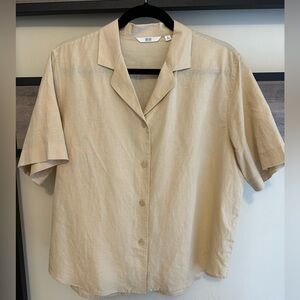 Linen Blend Open Collar Short Sleeve Shirt